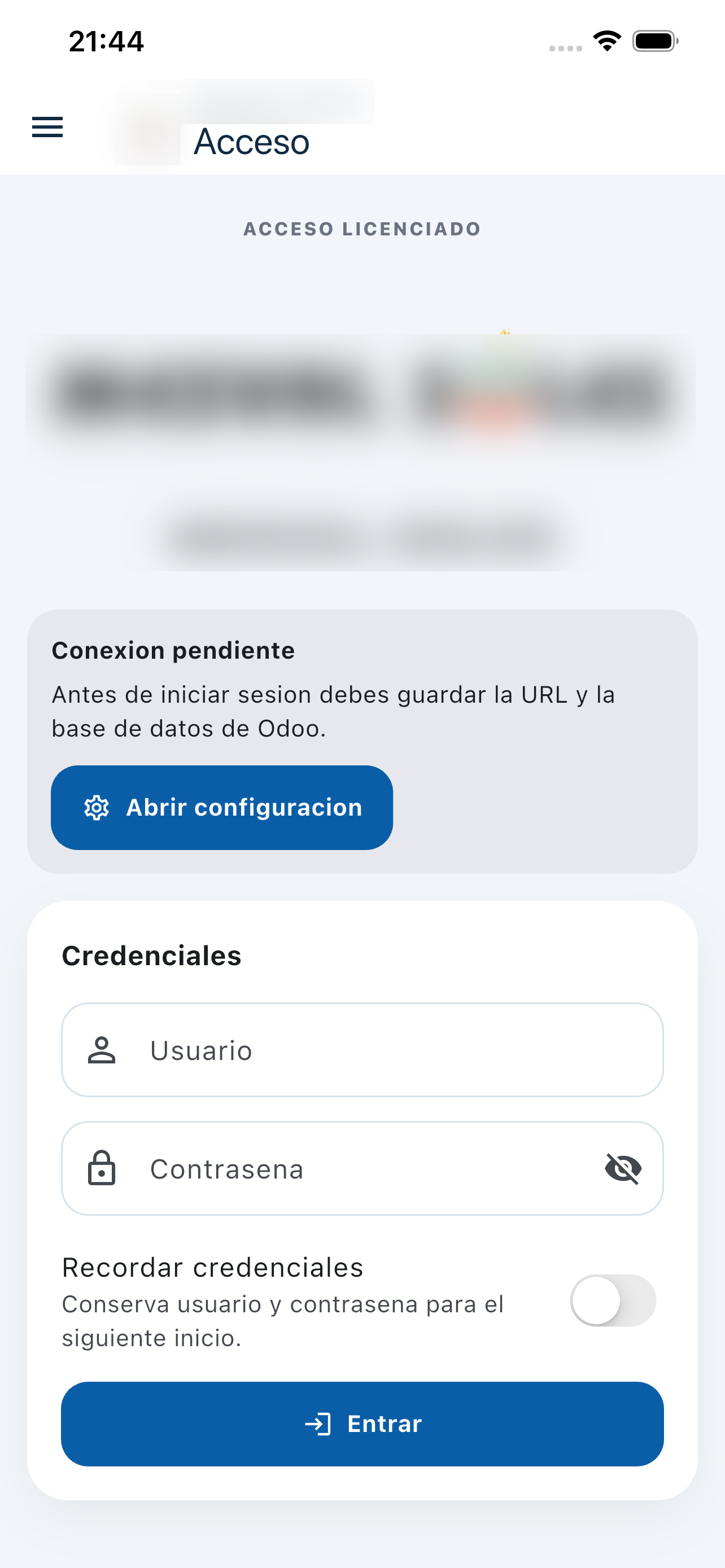Pantalla de inicio de sesión