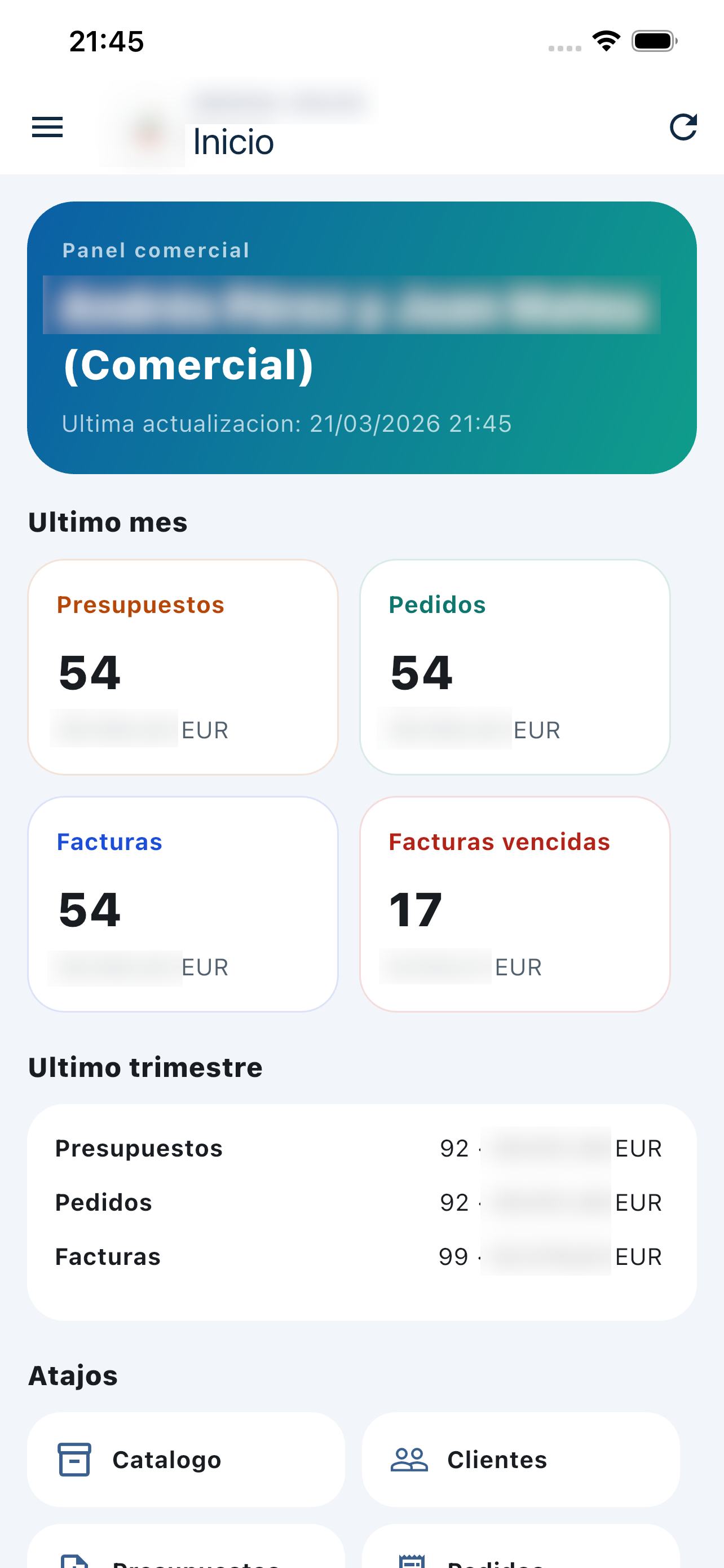 Dashboard comercial de Odoo POS — métricas de presupuestos, pedidos y facturas